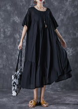 Load image into Gallery viewer, Black Oversized Cotton Dresses Asymmetrical Wrinkled Flare Sleeve