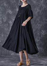 Load image into Gallery viewer, Black Oversized Cotton Dresses Asymmetrical Wrinkled Flare Sleeve