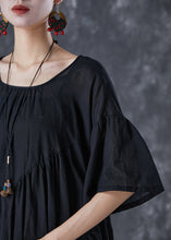 Load image into Gallery viewer, Black Oversized Cotton Dresses Asymmetrical Wrinkled Flare Sleeve