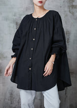 Load image into Gallery viewer, Black Oversized Cotton Shirts O-Neck Lantern Sleeve