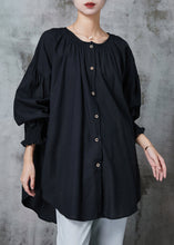 Load image into Gallery viewer, Black Oversized Cotton Shirts O-Neck Lantern Sleeve