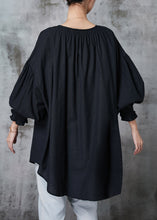 Load image into Gallery viewer, Black Oversized Cotton Shirts O-Neck Lantern Sleeve