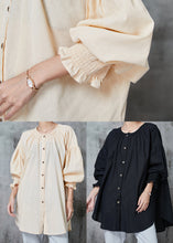 Load image into Gallery viewer, Black Oversized Cotton Shirts O-Neck Lantern Sleeve