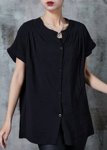 Black Oversized Cotton Tank Tops Button Down Summer