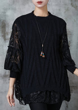 Load image into Gallery viewer, Black Patchwork Lace Knit Tops Oversized Spring