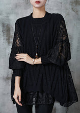 Load image into Gallery viewer, Black Patchwork Lace Knit Tops Oversized Spring