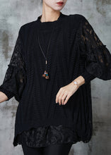 Load image into Gallery viewer, Black Patchwork Lace Knit Tops Oversized Spring