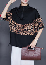 Load image into Gallery viewer, Black Patchwork Leopard Cotton Sweatshirts Top Drawstring Summer