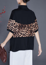 Load image into Gallery viewer, Black Patchwork Leopard Cotton Sweatshirts Top Drawstring Summer