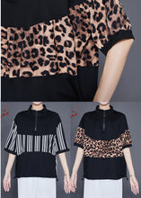 Load image into Gallery viewer, Black Patchwork Leopard Cotton Sweatshirts Top Drawstring Summer