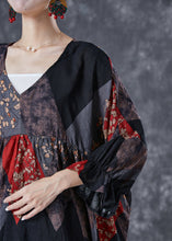 Load image into Gallery viewer, Black Patchwork Linen Top Oversized Print Flare Sleeve