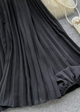 Load image into Gallery viewer, Black Patchwork Loose Chiffon Top O Neck Wrinkled Lace Up Summer