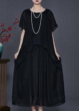 Load image into Gallery viewer, Black Patchwork Silk Fake Two Piece Dresses Oversized Summer