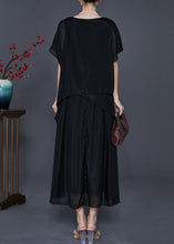 Load image into Gallery viewer, Black Patchwork Silk Fake Two Piece Dresses Oversized Summer