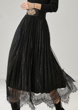 Load image into Gallery viewer, Black Patchwork Silk Velvet Pleated Skirts Exra Large Hem Spring