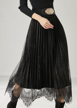 Load image into Gallery viewer, Black Patchwork Silk Velvet Pleated Skirts Exra Large Hem Spring