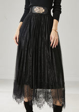 Load image into Gallery viewer, Black Patchwork Silk Velvet Pleated Skirts Exra Large Hem Spring