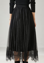 Load image into Gallery viewer, Black Patchwork Silk Velvet Pleated Skirts Exra Large Hem Spring