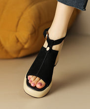 Load image into Gallery viewer, Black Peep Toe Buckle Strap Splicing Suede Chunky High Heels