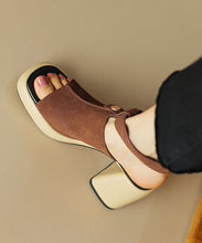 Load image into Gallery viewer, Black Peep Toe Buckle Strap Splicing Suede Chunky High Heels