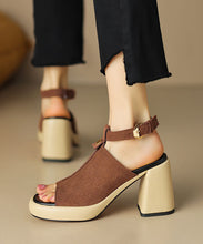 Load image into Gallery viewer, Black Peep Toe Buckle Strap Splicing Suede Chunky High Heels