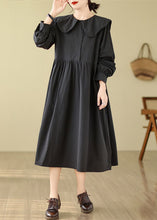 Load image into Gallery viewer, Black Peter Pan Collar Patchwork Maxi Dress Fall