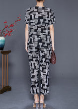 Load image into Gallery viewer, Black Plaid Chiffon Two Piece Suit Set V Neck Summer