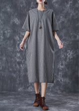 Load image into Gallery viewer, Black Plaid Linen Holiday Dress Oversized Summer