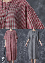 Load image into Gallery viewer, Black Plaid Linen Holiday Dress Oversized Summer