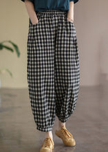 Load image into Gallery viewer, Black Plaid Pockets Plus Size Linen High Waist Crop Pants Summer