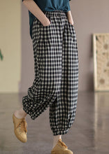 Load image into Gallery viewer, Black Plaid Pockets Plus Size Linen High Waist Crop Pants Summer