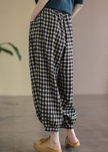 Load image into Gallery viewer, Black Plaid Pockets Plus Size Linen High Waist Crop Pants Summer