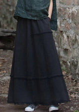 Load image into Gallery viewer, Black Pockets Patchwork Linen Maxi Skirt Elastic Waist Spring