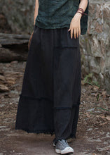 Load image into Gallery viewer, Black Pockets Patchwork Linen Maxi Skirt Elastic Waist Spring