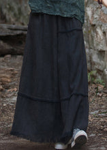 Load image into Gallery viewer, Black Pockets Patchwork Linen Maxi Skirt Elastic Waist Spring