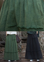 Load image into Gallery viewer, Black Pockets Patchwork Linen Maxi Skirt Elastic Waist Spring