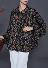 Load image into Gallery viewer, Black Print Chiffon Blouses Peter Pan Collar Summer