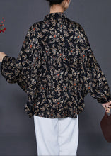 Load image into Gallery viewer, Black Print Chiffon Blouses Peter Pan Collar Summer