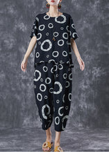 Load image into Gallery viewer, Black Print Cotton Tops And Pants Two Pieces Set Oversized Summer