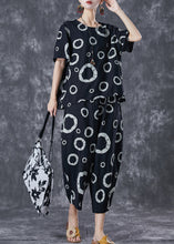 Load image into Gallery viewer, Black Print Cotton Tops And Pants Two Pieces Set Oversized Summer