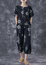 Load image into Gallery viewer, Black Print Cotton Two Pieces Set Oversized Short Sleeve