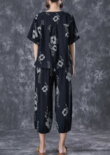 Load image into Gallery viewer, Black Print Cotton Two Pieces Set Oversized Short Sleeve