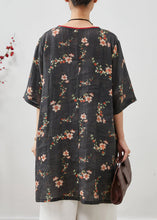 Load image into Gallery viewer, Black Print Linen Dress Tasseled Chinese Button Summer