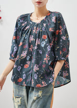 Load image into Gallery viewer, Black Print Linen Shirt Oversized Half Sleeve