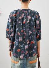 Load image into Gallery viewer, Black Print Linen Shirt Oversized Half Sleeve