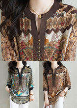 Load image into Gallery viewer, Black Print Patchwork Chiffon Shirt Tops V Neck Nail Bead Summer