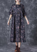 Load image into Gallery viewer, Black Print Patchwork Cotton Dresses Oversized Butterfly Sleeve