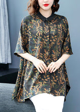 Load image into Gallery viewer, Black Print Patchwork Loose Silk Top Peter Pan Collar Summer