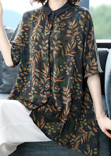 Load image into Gallery viewer, Black Print Patchwork Loose Silk Top Peter Pan Collar Summer