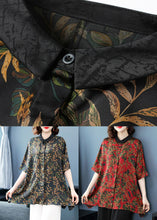 Load image into Gallery viewer, Black Print Patchwork Loose Silk Top Peter Pan Collar Summer